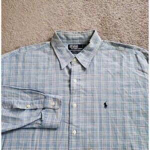 Polo Ralph Lauren Shirt Mens Extra Large Blue Button Up Plaid Linen Lowell Sport